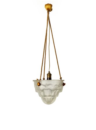 Degué Lampadario a cesendello in vetro acidato sulla superficie esterna, tiranti