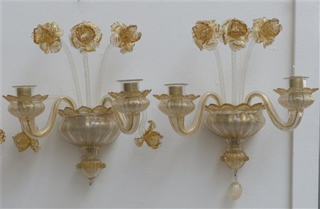 Manifattura di Murano
Coppia di appliques a due luci in vetro soffiato incolore