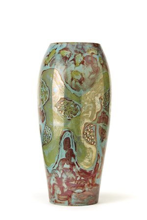 Torido Mazzotti Grande vaso a urna in ceramica smaltata in policromia con decora