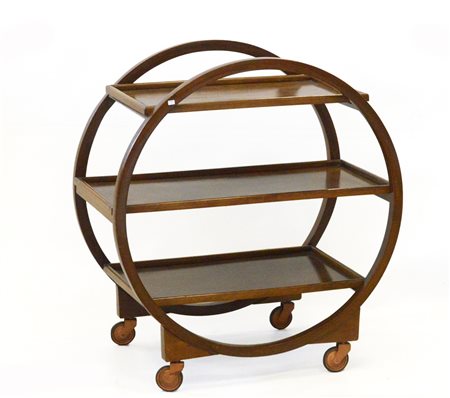 Carrello portavivande a tre ripiani in faggio curvato. Italia, secolo XX. (cm 7