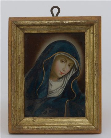 Scuola del secolo XIX "La Vergine" verre paint (cm 12,5x9,5) In cornice coeva (
