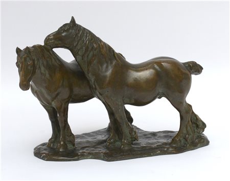 Guido Cacciapuoti "Cavalli" scultura in bronzo (cm 25x36x19) Firmata alla base