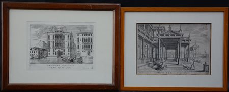 Lotto composto da un'antica incisione raffiguramte uno scorcio architettonico e