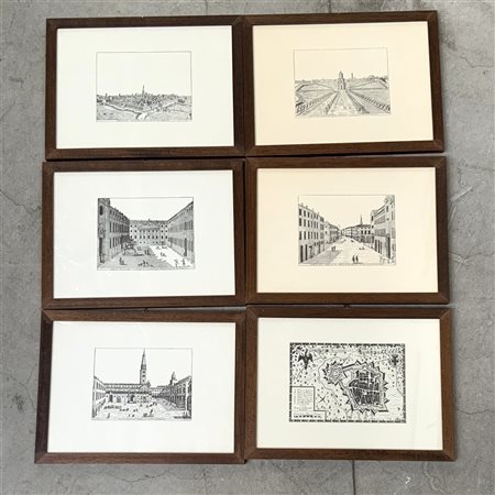 Gruppo di diciannove riproduzioni di stampe raffiguranti vedute, palazzi e monu