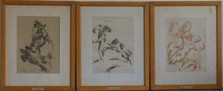 Gino De Finetti Lotto di tre disegni a carboncino e matita grassa su carta, firm