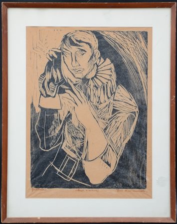Firma indecifrata "Fine di un carnevale" xilografia (cm 40x30) in cornice (li)