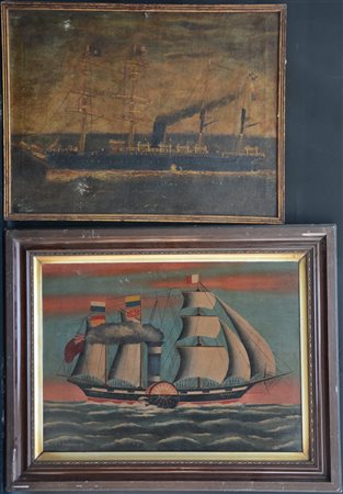 F. Doorway "Veliero a vapore ecorock" olio su rame (cm 50x65) firmato e datato