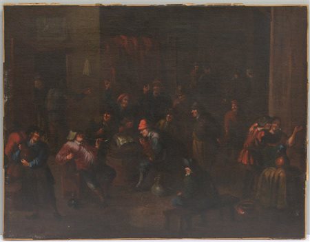 Scuola fiamminga, inizio secolo XIX "Scena di genere" olio su tela (cm 62x80) (