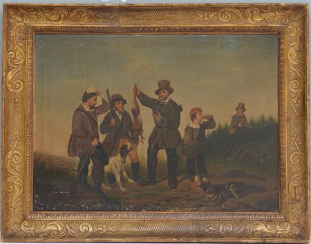 Giuseppe Perillo "Scena di caccia" 1858, olio su tela (cm 53x74) Firmato e data