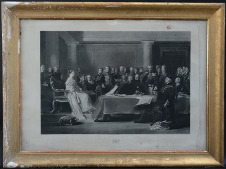 Incisione del secolo XIX da un dipinto di Sir David Wilkie "La sovrana presiede