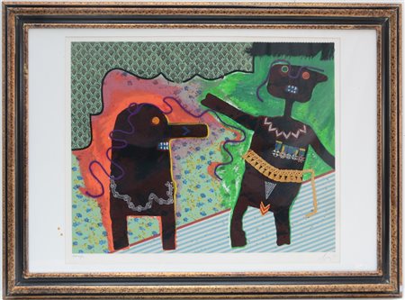 Enrico Baj "Generale Ubu nell'intimità" 1979
serigrafia a colori e collage
fogli