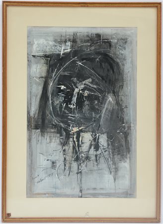 Piero Garino "Testa femminile su fondo nero e grigio" 1958
tecnica mista su cart