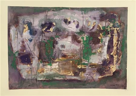 Marco Carnà "Vigneto" 1958
tecnica mista su carta applicata su cartoncino
cm 18,