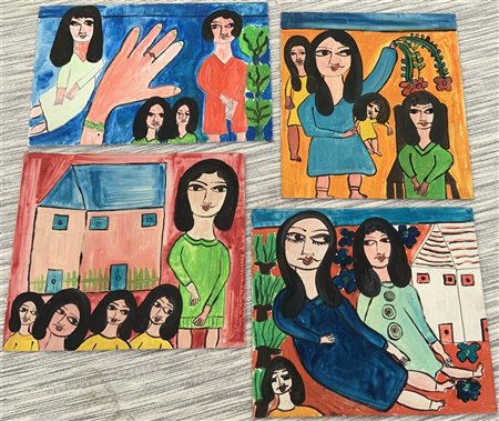 Candida Bissoni Lotto composto da quattro tecniche miste su cartone telato, tutt