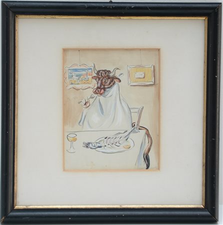 Firma indecifrata "Senza titolo" 1960
tecnica mista su carta
cm 19x15
firmata e