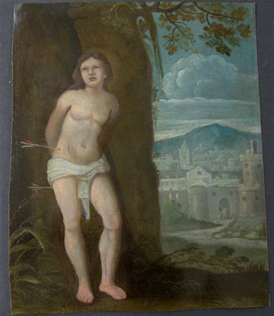 Scuola del secolo XVII "San Sebastiano" olio su rame (cm 18x14) (difetti e rest