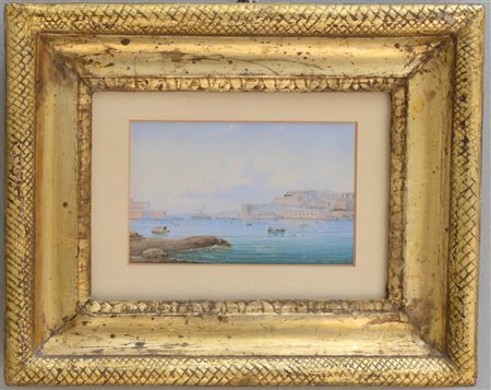 Cesare Esposito "Scorcio del golfo di Napoli" tecnica mista (cm 8,5x13) Firmato