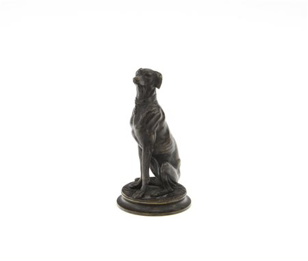 Antoine-Louis Barye Barye "Chien assis" scultura in bronzo (h cm 16,5) Firmata a