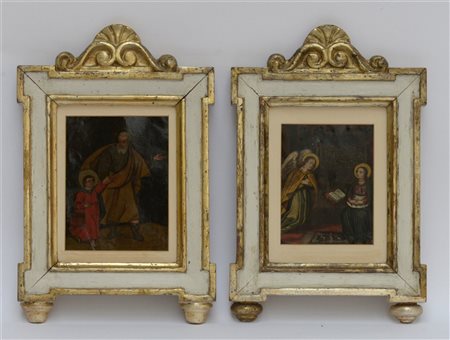 Ignoto "Annunciazione" e "San Giuseppe con Gesù Bambino" coppia di antichi dipi