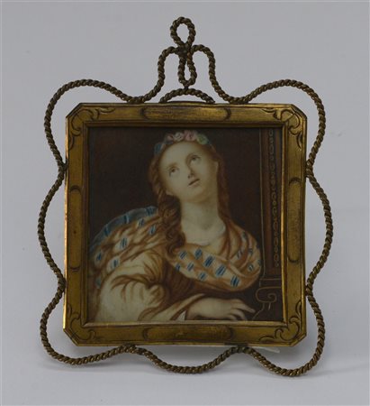 Scuola dell'inizio del secolo XIX "Gentildonna" miniatura su avorio (cm 7x7) in