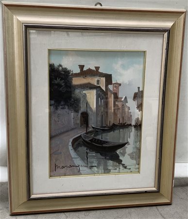 Marangoni (?) "Scorcio lagunare" olio su tela (cm 40x30) Firmato in basso a sin