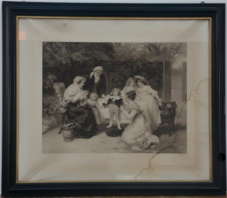 Coppia di incisioni inglesi del secolo XIX inscritte "His first birthday" e "Hi