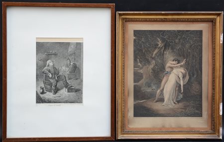 Lotto di due incisioni di soggetto ed epoche differenti, in cornici (difetti)