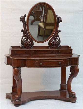 Mobile da toilette in mogano con cassetto nella fascia, piano e gambe anteriori