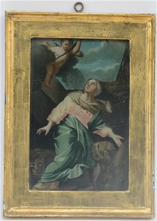 Scuola del secolo XVIII "Santa" verre paint (cm 23x16) In cornice dorata (difet