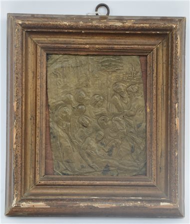 Ignoto "Deposizione" antica placca in rame sbalzato (cm 18x15,5) In cornice (ma