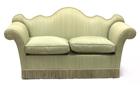 Divano a tre posti con schienale sagomato rivestito in tessuto verde (difetti)