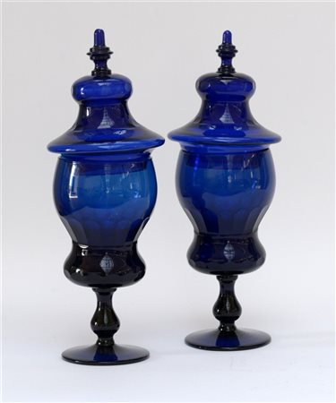 Coppia di compostiere con coperchio in vetro blu (h cm 43)