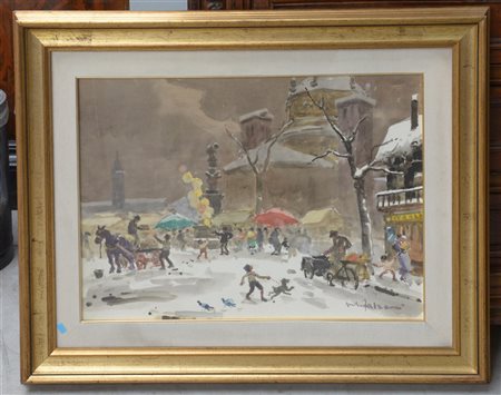 Giulio Falzoni "Vecchia Milano" acquerello 8cm 51x70) Firmato in basso a destra.