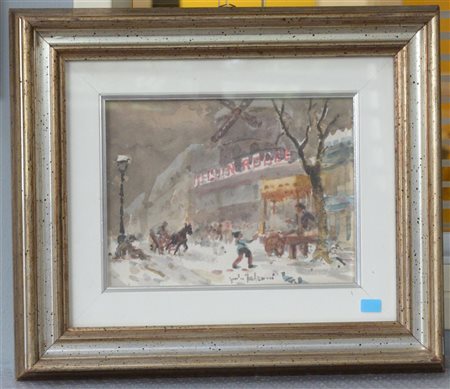 Giulio Falzoni "Parigi, Moulin Rouge" acquerello su carta (cm 18.5x24.5) Firmato