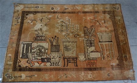 Tappeto Samarkanda, Turkestan Orientale, 
Disegno pittorico con vasi fioriti ne