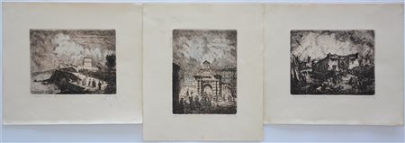 Federico Ferrari - Gruppo di tre acqueforti monocrome raffiguranti Porta Pila,