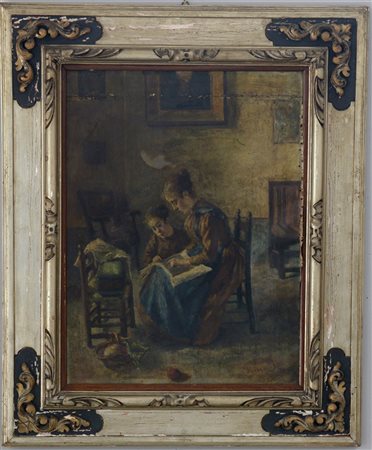 Pietro Adamo Rimoldi "La lettura" 1895, olio su tela (cm 80x60) Firmato e datato