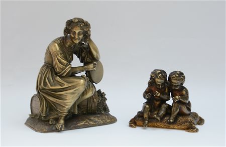 Lotto composto da due sculture in bronzo raffiguranti "Putti" e "Il riposo dura