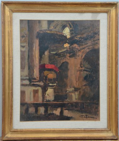 Achille Cattaneo "Interno del Duomo di Milano" olio su compensato (cm 50x40) Fir