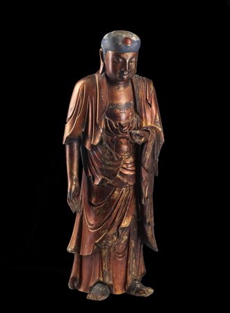 Arte Cinese  A wooden lacquered figure of standing Buddha China, Qing dynasty, 19th century .