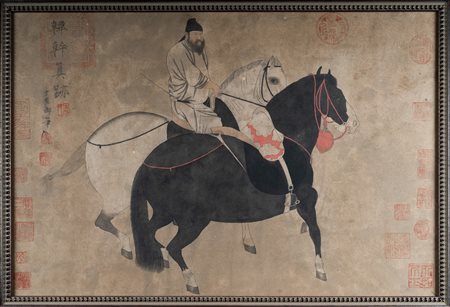 Arte Cinese  Unknown artist 19th century (?)Two horses - after Han GanInk on paper .
