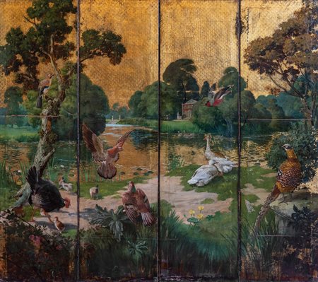 Arte Cinese  A Chinese style painting on leather Europe, 19th century .