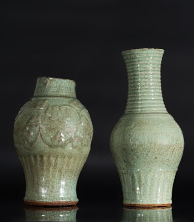 Arte Cinese  Two celadon glazed baluster vases China, Yuan dynasty .