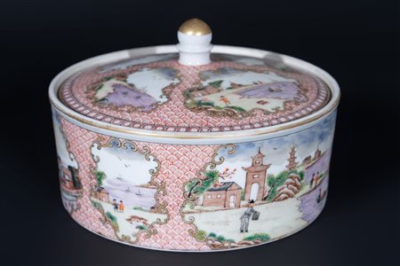 Arte Cinese  A porcelain famille rose Export pot and cover painted with Western scenes China, Qing dynasty, 19th century .
