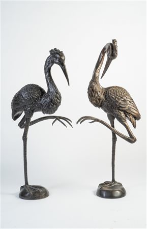Arte Cinese  A pair of large cast bronze cranes China, 20th century .