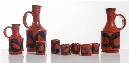 Pirro Cuniberti (Sala Bolognese 1923 – Bologna 2016), Servizio in ceramica policroma.