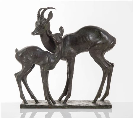 Fosco Martini (Firenze 1905 – 1977), “Cerva e cerbiatto”.