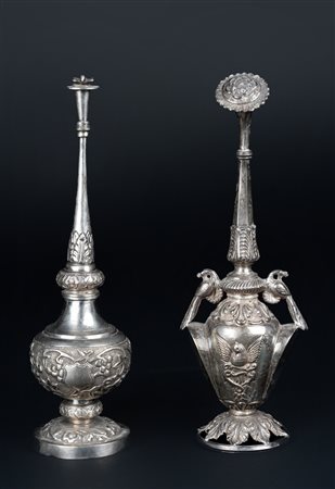 Arte Islamica  Two silver embossed rose water sprinklers India, 19th century .
