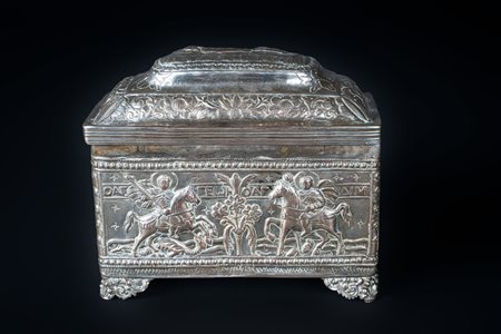 Arte Islamica  An Ottoman silver box embossed with saints Greece, 18th-19th century.