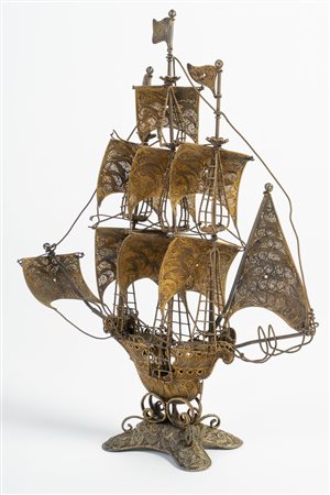 Arte Islamica  A extremely fine gilded silver filigree Indo-portuguese ship India, possibly Goa, 18th-19th century .